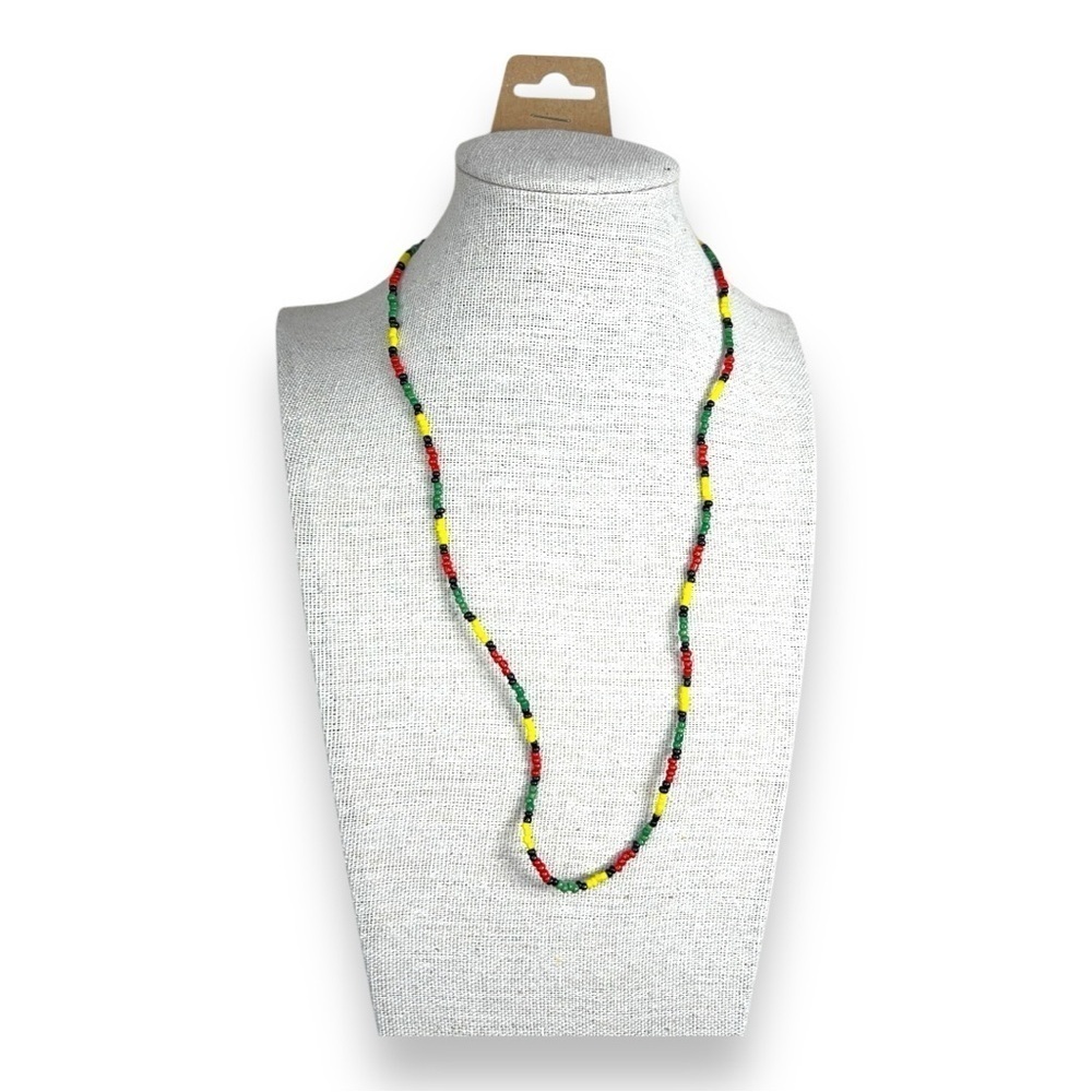 Y2K RASTA BEADED NECKLACE SMALL BLACK YELLOW RED GREEN 19”